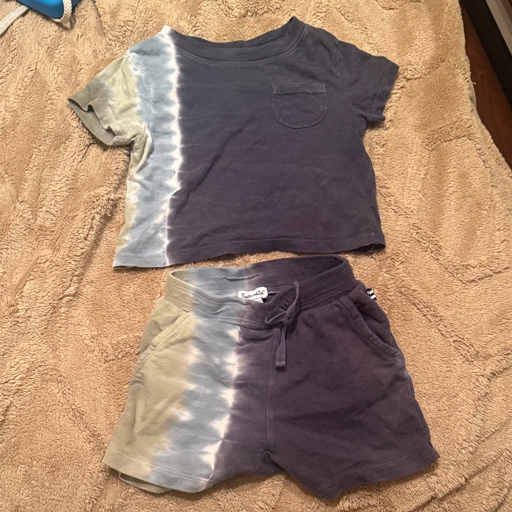 12-18m Tie-Dye Two-Piece Tee & Shorts Set - Navy & Olive green